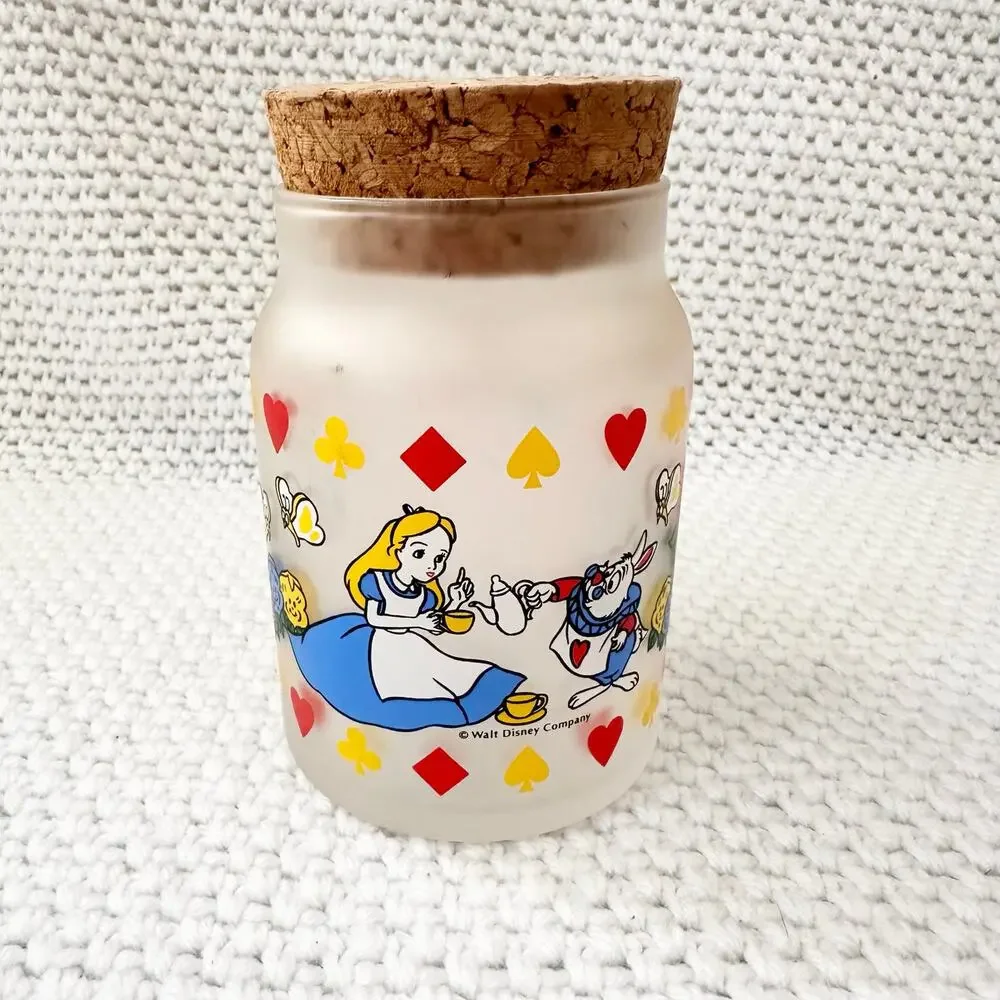 Disney Tokyo Vintage Alice in Wonderland Frosted Glass Cork Top Candy Jar Holder - Picture 8 of 8